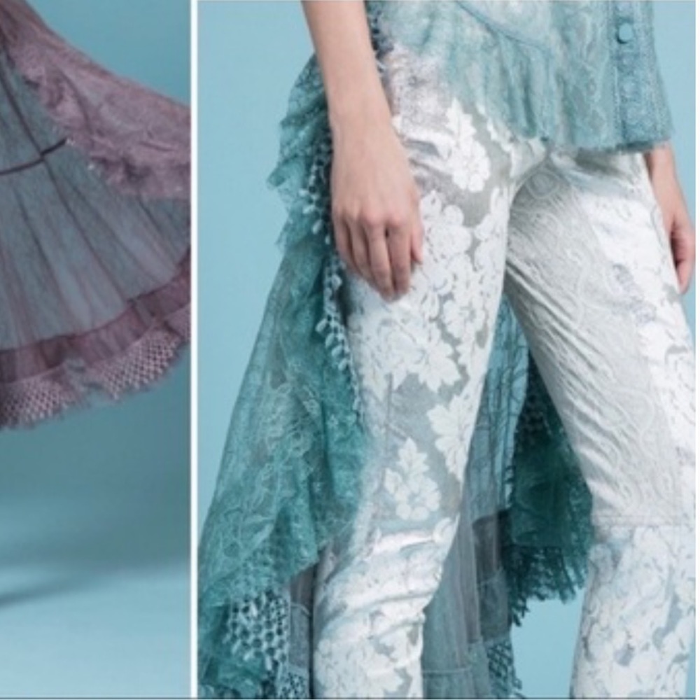 Byron‎ Lars Metallic Silver Brocade Pants Dressy Bling Fairy Going Out Glam